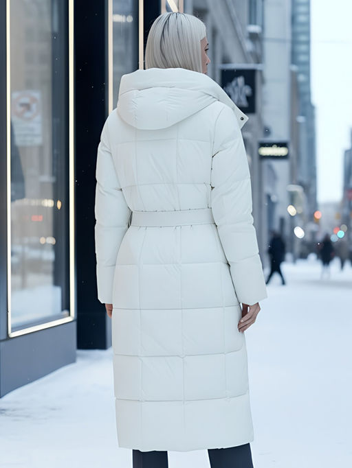 Пальто утепленное стеганное зимнее с капюшоном женское бежевого цвета 9609B - Mtforce фото 21