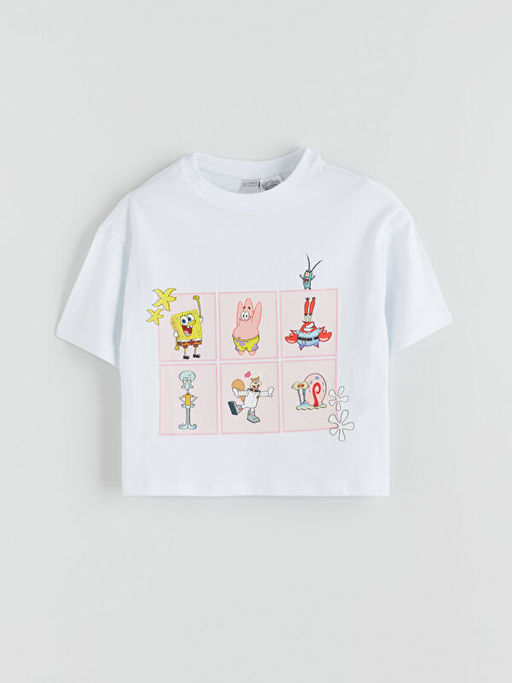 Bisiklet Yaka S?nger Bob Bask?l? K?z ?ocuk Ti??rt