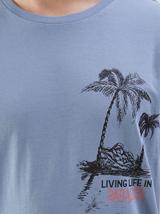 Bisiklet Yaka K?sa Kollu Bask?l? Penye Erkek Ti??rt