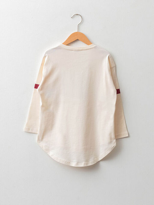 Bisiklet Yaka Bask?l? Uzun Kollu Pamuklu K?z ?ocuk Ti??rt - Waikiki фото 2