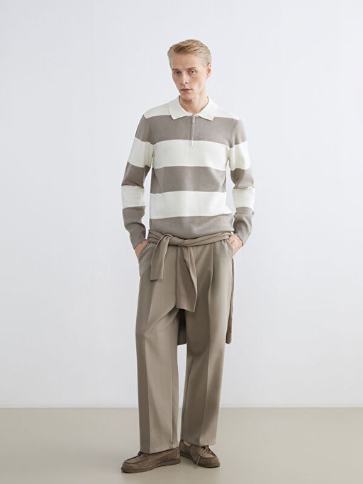 Polo Yaka ?izgili Erkek Triko Kazak