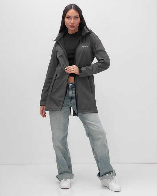Парка спортивная женская с капюшоном softshell темно-серого цвета 9568TC - Mtforce фото 21