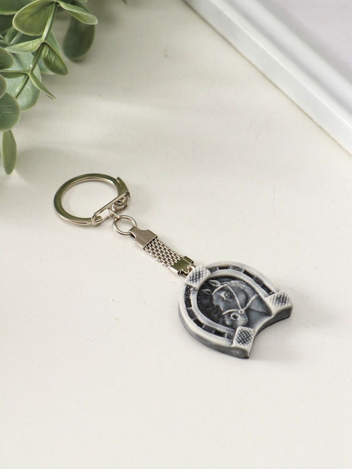 Брелок для ключей на кольце Подкова с головой лошади, 3 см