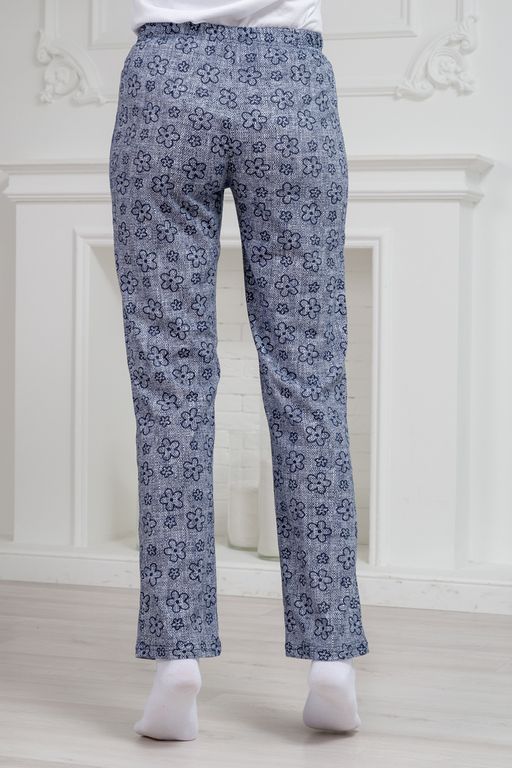 Брюки женские домашние из кулирки Барокко лен цветы полярная ночь - Амадэль фото 5