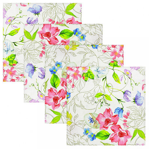 Набор салфеток сервировочных 45х45см "Краски лета" 4шт, рогожка (хлопок 100%) 171г/м2, упаковка классическая, пакет ПВХ 28х41см, "Домашняя мода" (Россия)