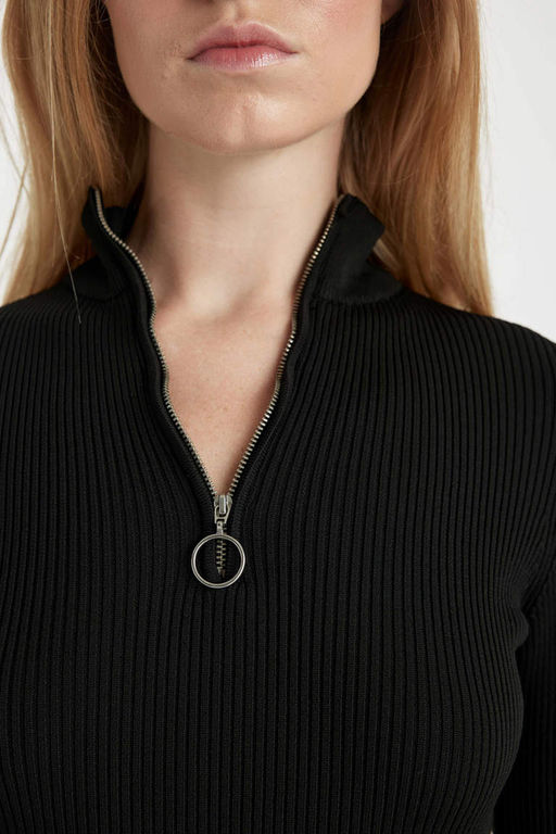 Крутое облегающее трикотажное платье с полуводолазкой и длинными рукавами - Defacto фото 5