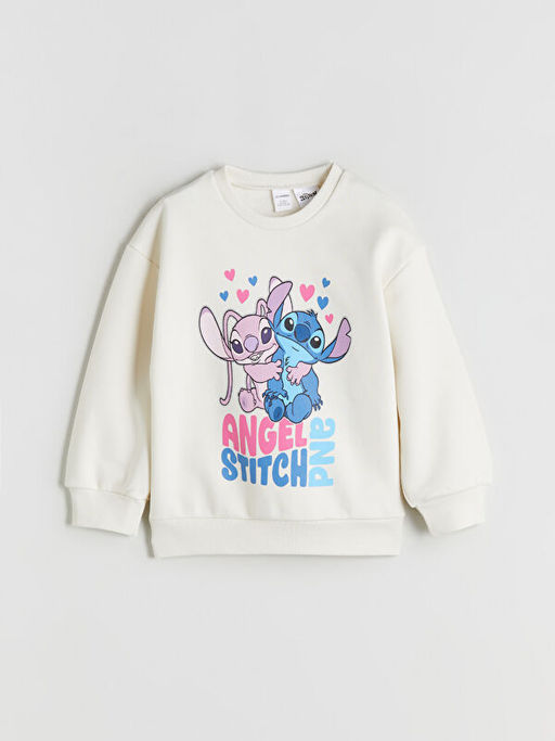 Bisiklet Yaka Stitch ve Angel Bask?l? K?z ?ocuk Sweatshirt