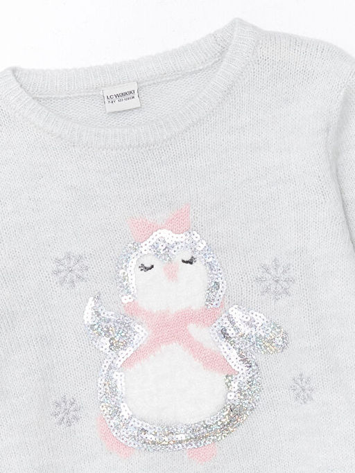 Bisiklet Yaka Desenli Uzun Kollu K?z ?ocuk Triko Kazak - Waikiki фото 3