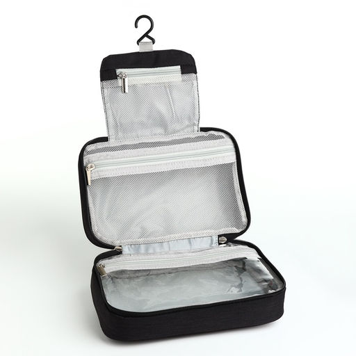 Косметичка-несессер дорожная на молнии, с крючком, с ручкой, чёрная - Simaland фото 2