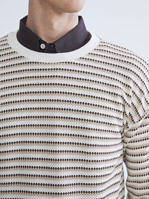 Bisiklet Yaka ?izgili Erkek Triko Kazak