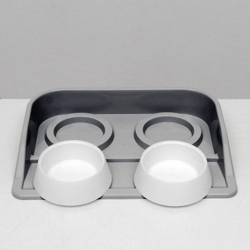 Миски с лотком Феликс 0,3 л, 41 x 30 x 6 см, серый лоток, белые миски - Пижон фото 4