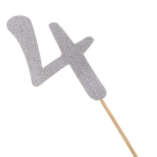 Цена за 6 шт. Топпер в торт «Цифра 4», серебряный