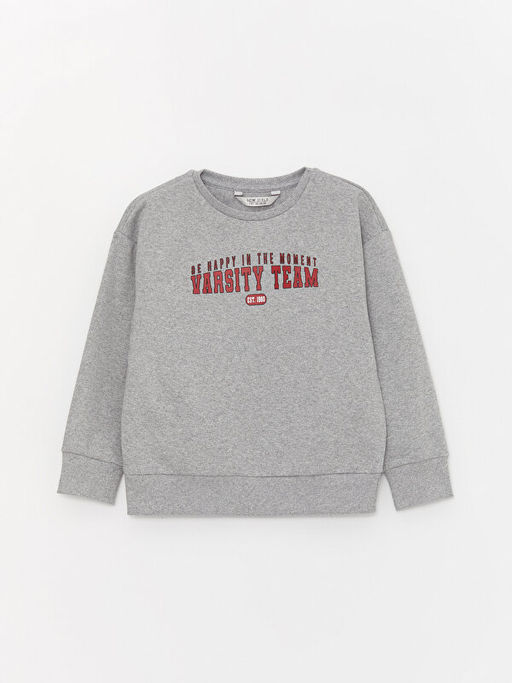 Bisiklet Yaka Bask?l? Uzun Kollu K?z ?ocuk Sweatshirt