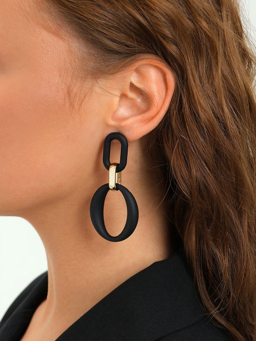 Серьги металл «Цепь» кольцо и овал, 3 звена, цвет золотисто-чёрный