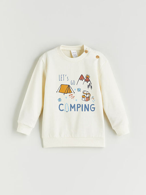 Bisiklet Yaka Bask?l? Erkek Bebek Sweatshirt ve E?ofman Alt 2li