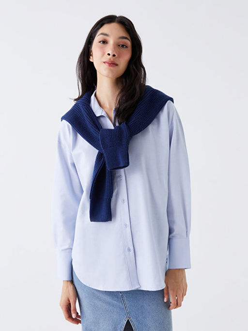 D?z Uzun Kollu Oversize Kad?n G?mlek