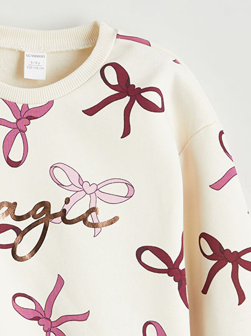 Fiyonk Bask?l? K?z ?ocuk Sweatshirt ve Tayt 2li