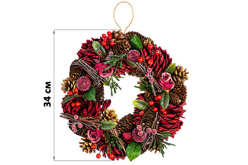 Новогоднее украшение венок 34*34*8 см Красный бархат круг - Elan gallery фото 7