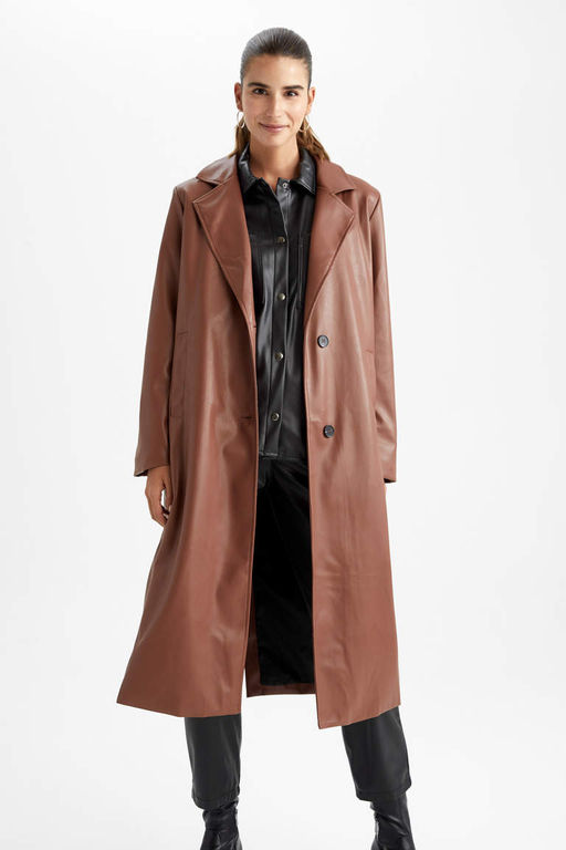 Водоотталкивающий плащ из искусственной кожи - Defacto фото 4