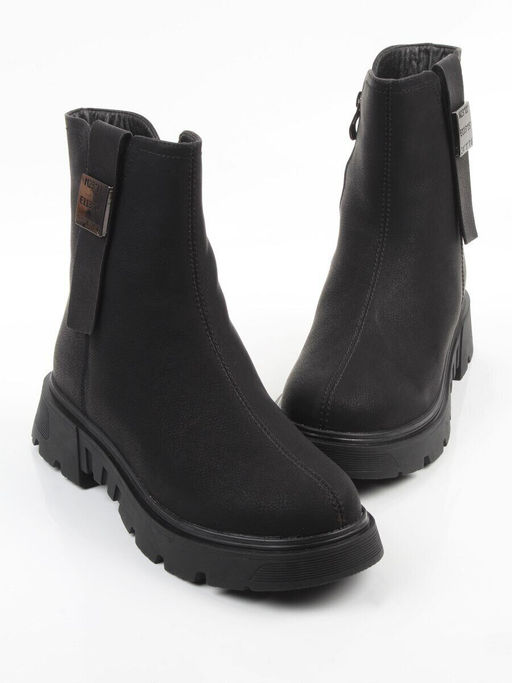 04-WD018-1M BLACK Ботинки зимние женские (натуральная кожа, 100% шерсть)