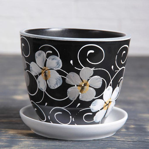 Горшок для цветов «Фиалка», 1 л, d=15 см, h=13 см, керамический, с поддоном