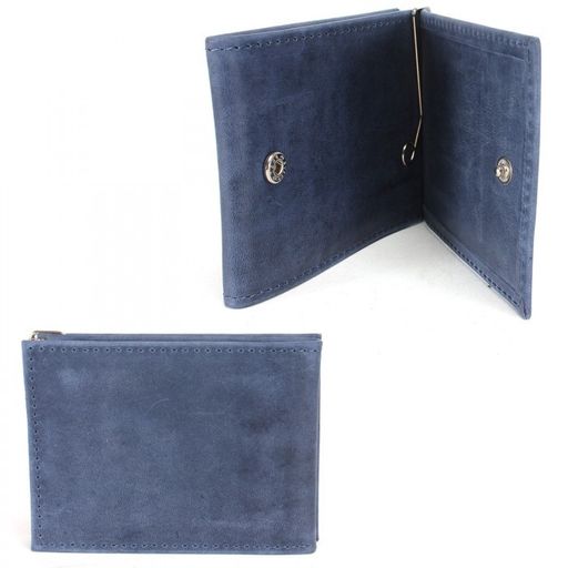 Зажим для купюр Croco-зк-303 (2 кнопки) натуральная кожа синий крейзи хорс (228) 233462