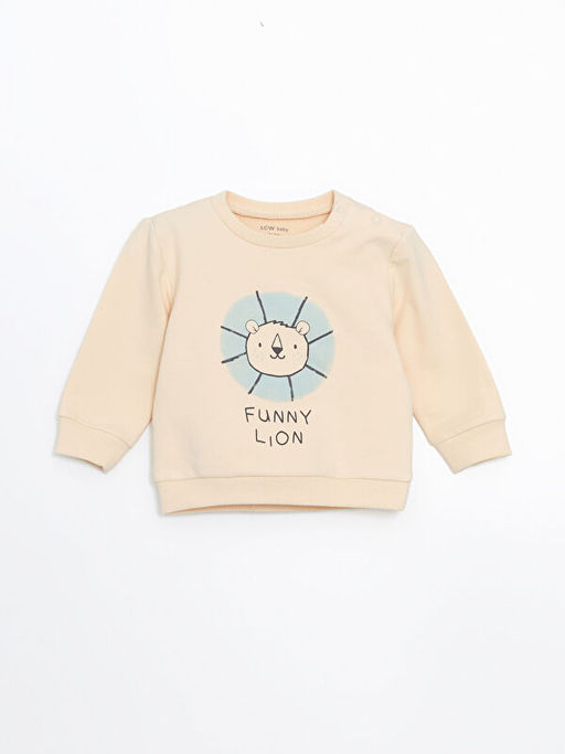 Bisiklet Yaka Bask?l? Erkek Bebek Sweatshirt ve E?ofman Alt 2li