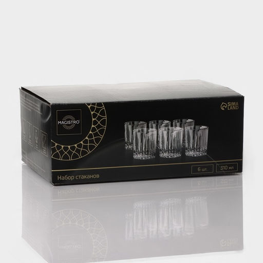 Стаканы Magistro «Богема. Полоса», 310 мл, 8.3×7.7×9 см, набор 6 шт., вращающиеся, стекло, прозрачные