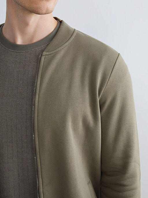 Kolej Yaka Erkek Kal?n Fermuarl? Sweatshirt