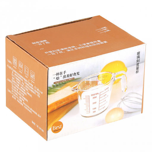 Кружка стеклянная мерная Best 350мл, д10,3см, h9,2см, длина 15см, 3 блока с делениями, прозрачный, в коробке (Китай) - Домашняя мода фото 2