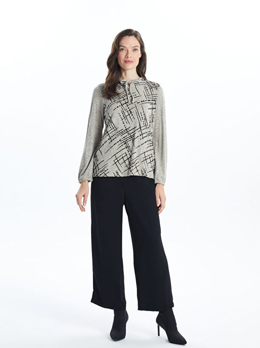 Ba?lamal? Yaka Desenli Kad?n Bluz