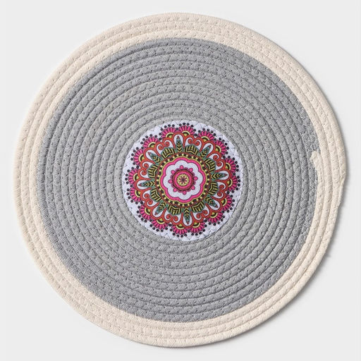 Салфетка сервировочная на стол Доляна Мира, d=38 см, хлопок, цвет серый, рисунок МИКС  фото 16