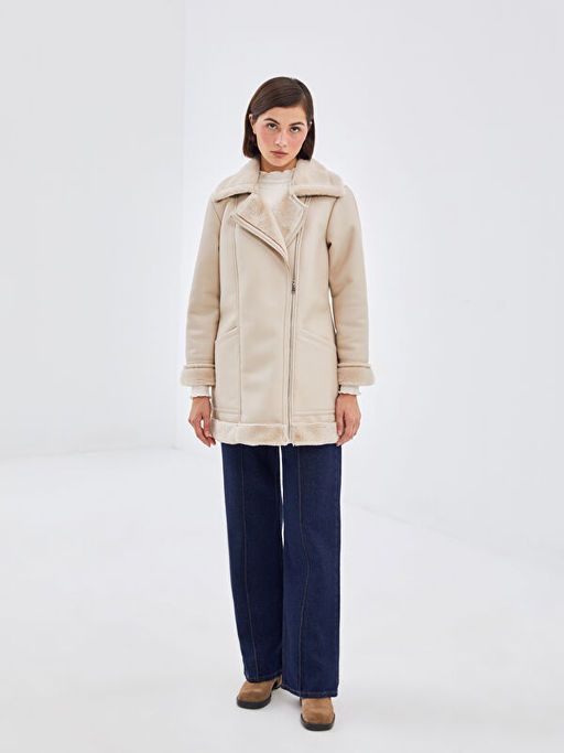 K?rk Yaka Kad?n Deri G?r?n?ml? Mont