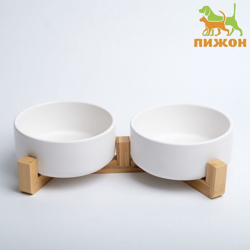 Набор мисок керамических на подставке, 2×450 мл - 13×5 см, белая