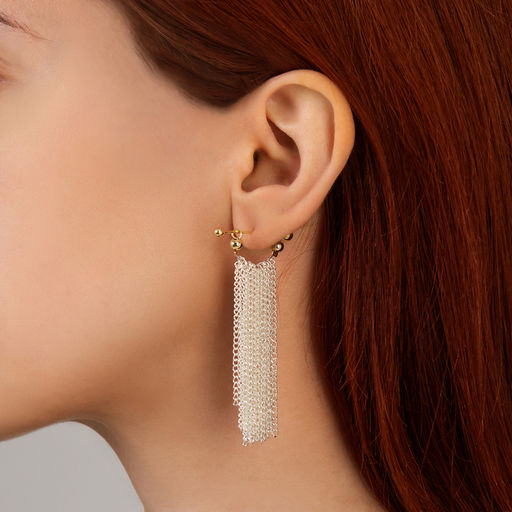 Серьги металл Цепи сборка, цвет серебряно-золотой, 5 см