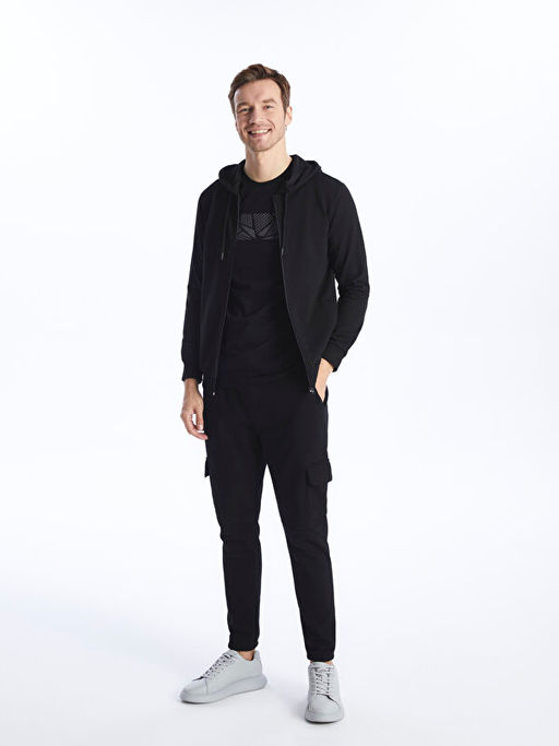 Kap??onlu Uzun Kollu Erkek Fermuarl? Sweatshirt