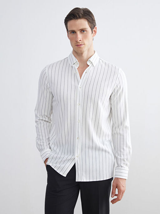 Slim Fit Uzun Kollu ?izgili Erkek G?mlek