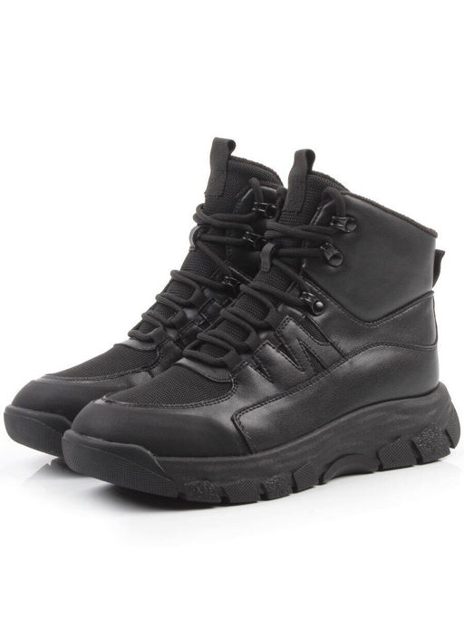 04-WB011-1M BLACK Кроссовки зимние женские (натуральная кожа, 100% шерсть)