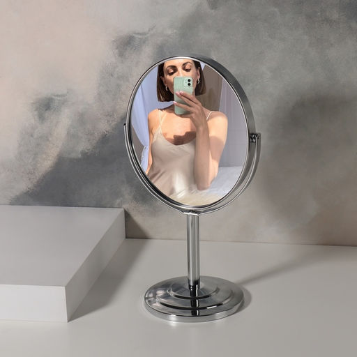 Зеркало настольное, с увеличением х2, двустороннее, 14×24 см, (12.5×14 см), металлическое