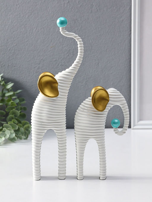 Сувенир полистоун "Слоны. Гофре" белый с золотом набор 2 шт 5х10х16,5 5,5х16,5х29,5 см