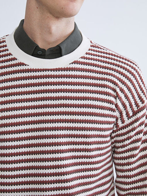 Bisiklet Yaka ?izgili Erkek Triko Kazak