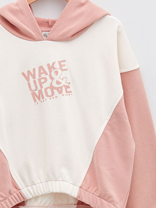 Kap??onlu Bask?l? Uzun Kollu K?z ?ocuk Sweatshirt - Waikiki фото 3