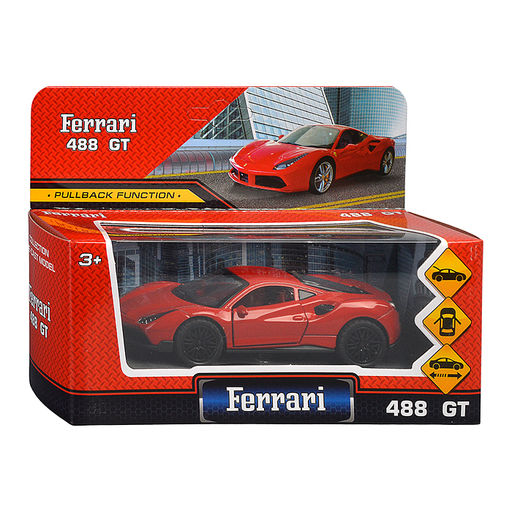Машина металл ferrary 488 GTB 12 см, (двери, багажник) инерц., в коробке