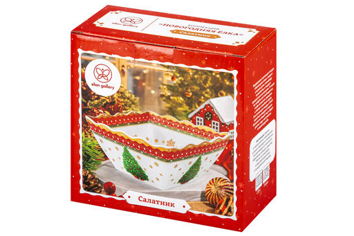 Салатник 1 л 16*16*8 см Новогодняя елка красный узор, квадрат глубокий, фарфор NEW BONE CHINA - Elan gallery фото 14