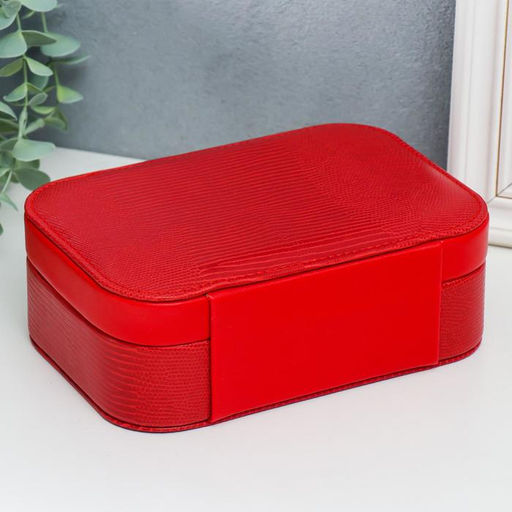 Шкатулка кожзам под часы 1 деление и бижутерию Рептилия алая комбинированная 7х14х20 см - Simaland фото 5