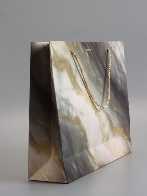 Пакет подарочный ламинированный «Мрамор» , серо-бежевый, с бантиком, 35×30×10 см