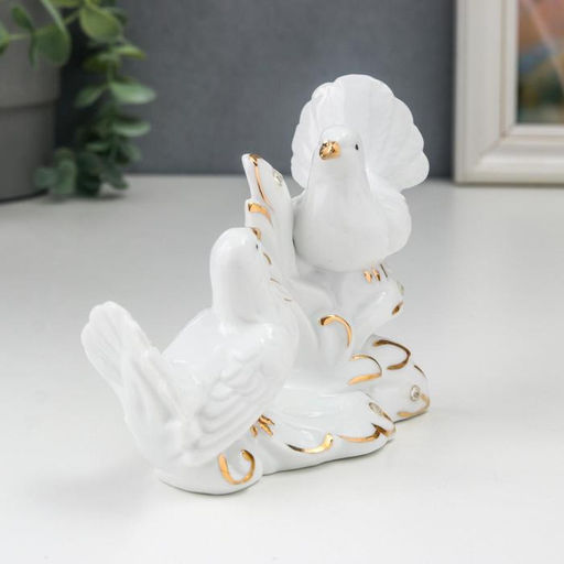 Фигурка керамика «Белые голуби на пушистой ветке», стразы, 10×5.3×13 см