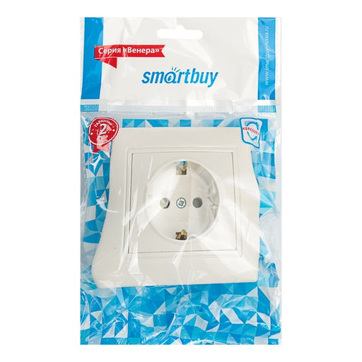 Розетка Smartbuy «Венера», 16 А, скрытая, одноместная, с заземлением, белая