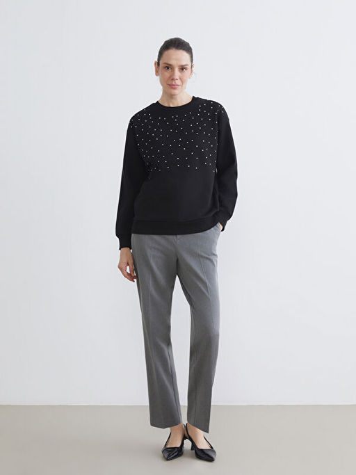 Ta?l? Oversize Kad?n Kal?n Sweatshirt