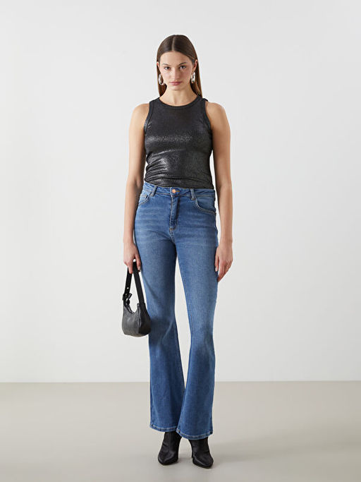 Bisiklet Yaka Parlak G?r?n?ml? Kad?n Atlet